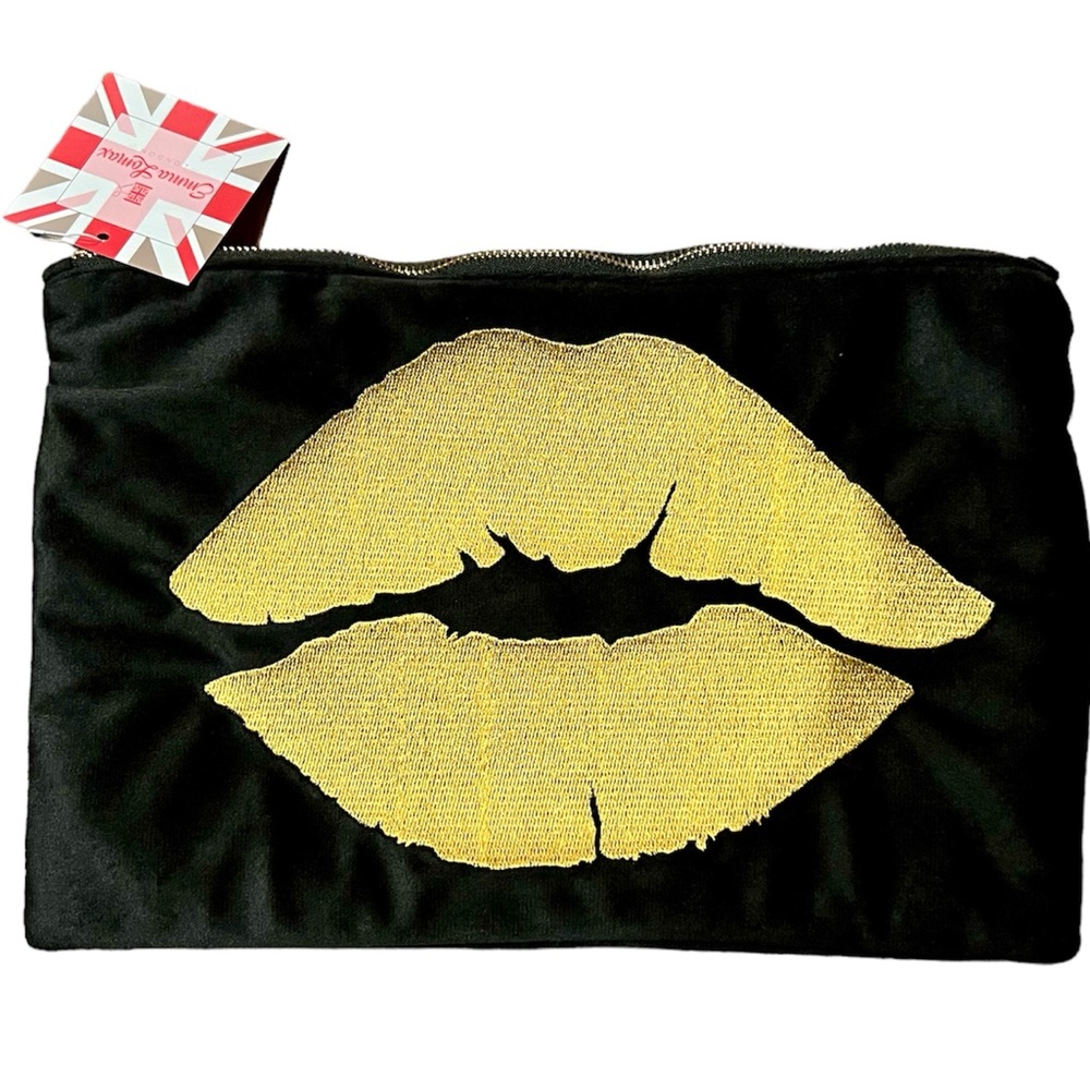 EMMA LOMAX (London) Lips Embroidered Velvet Cosmetic Pouch NWT